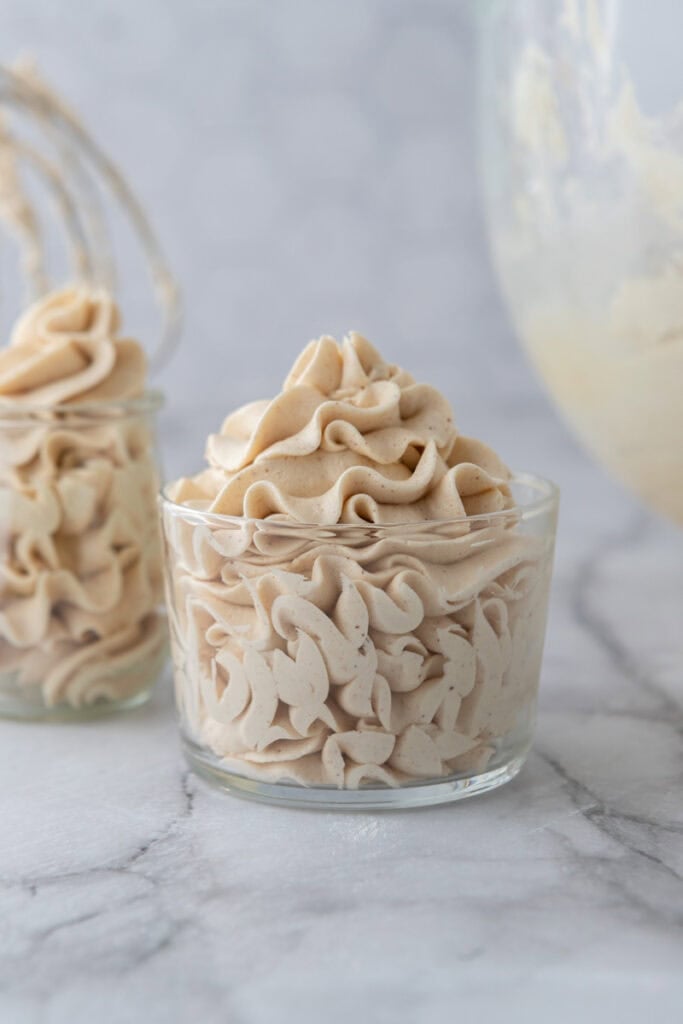 side view of the Brown Butter Frosting Recipe in a jar