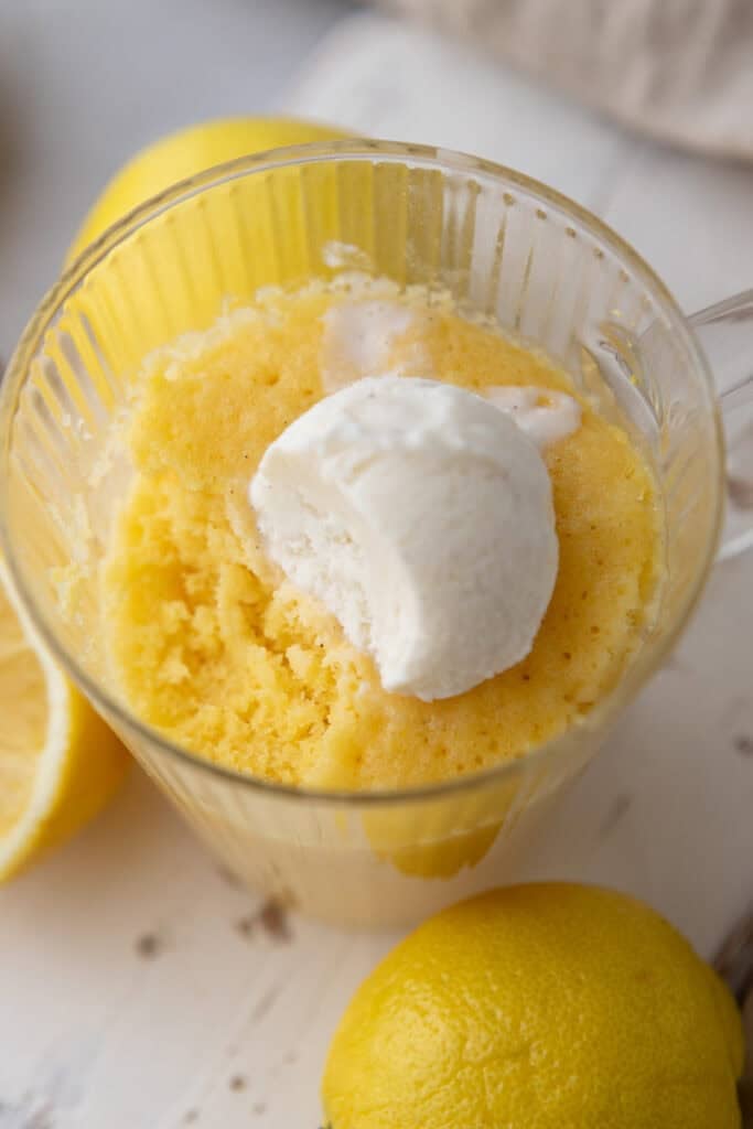 lemon mug cake recipe overhead shot