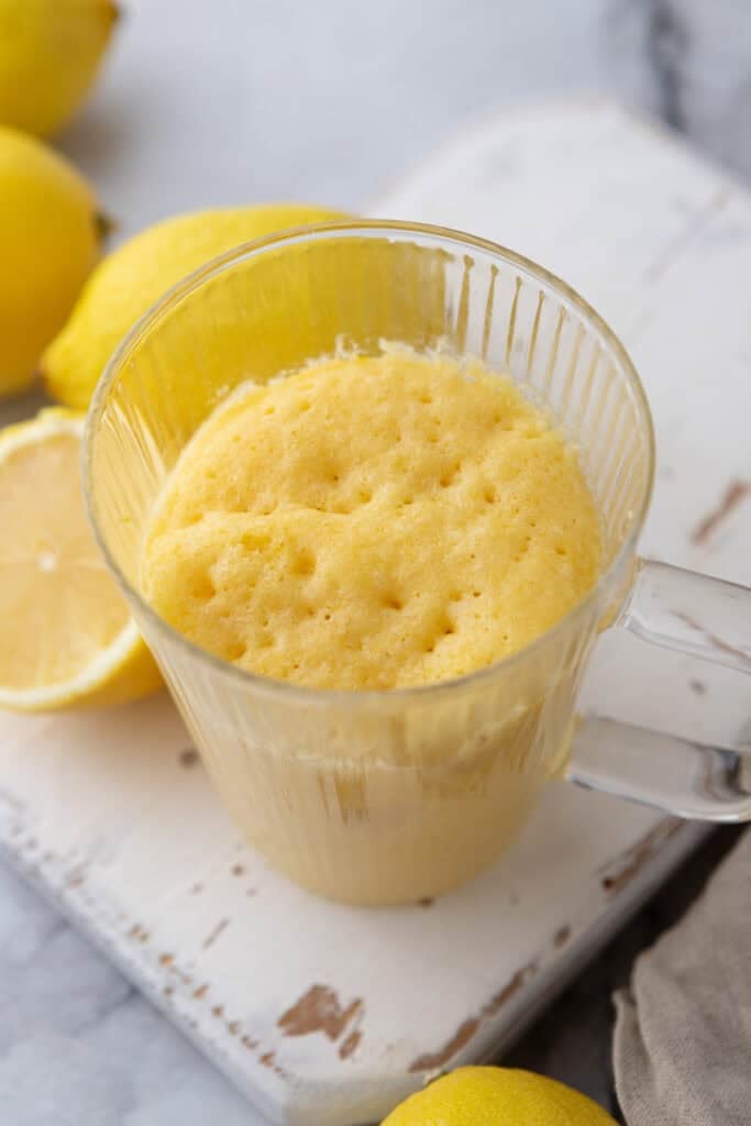 lemon mug cake recipe overhead shot