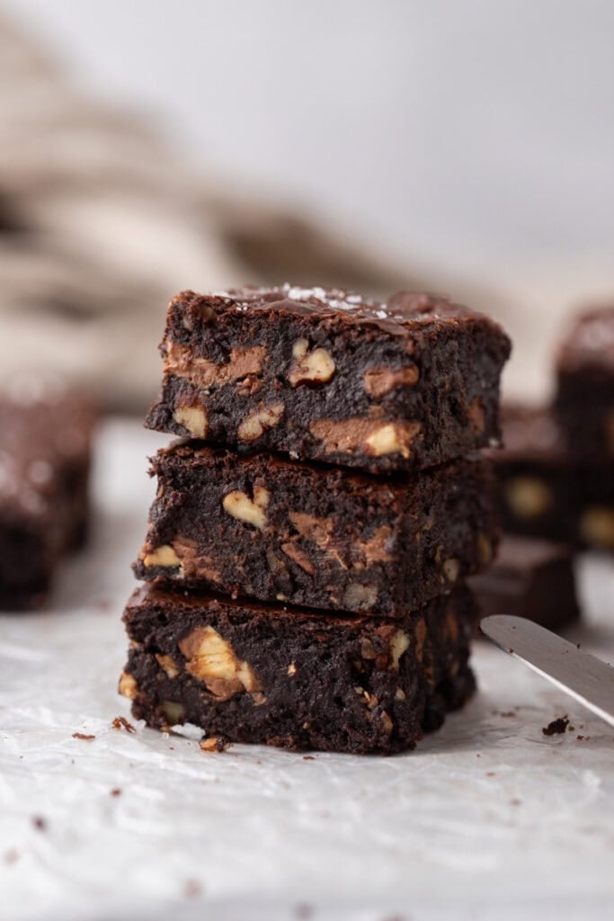 Stacked Brownies with a fudgy inside
