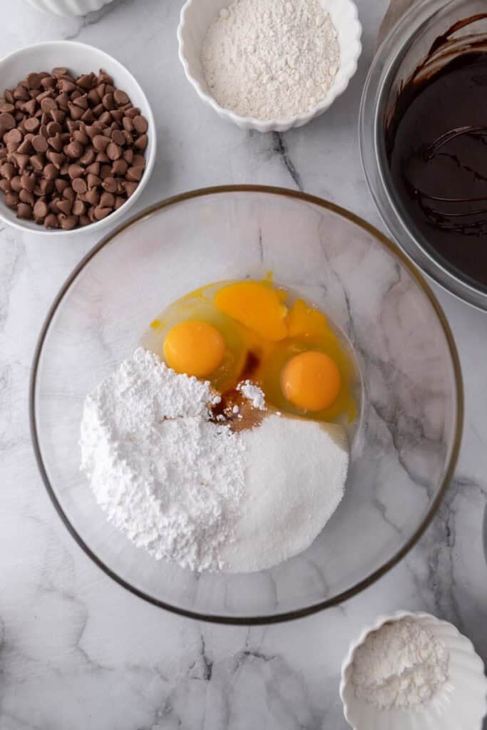 Eggs and sugar in a bowl