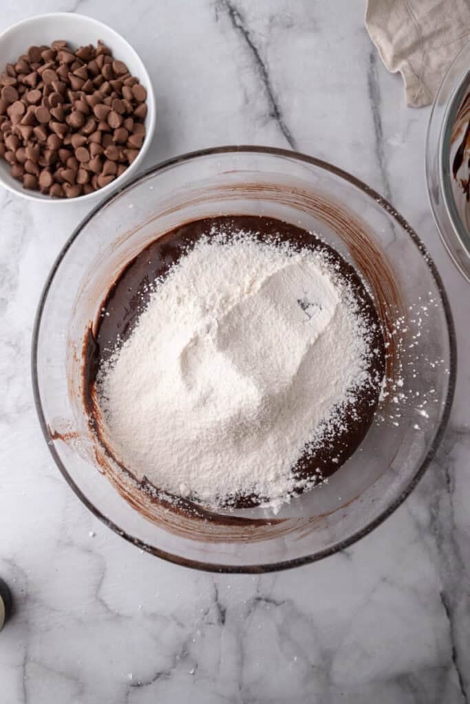 chocolate mixture with flour in a bowl