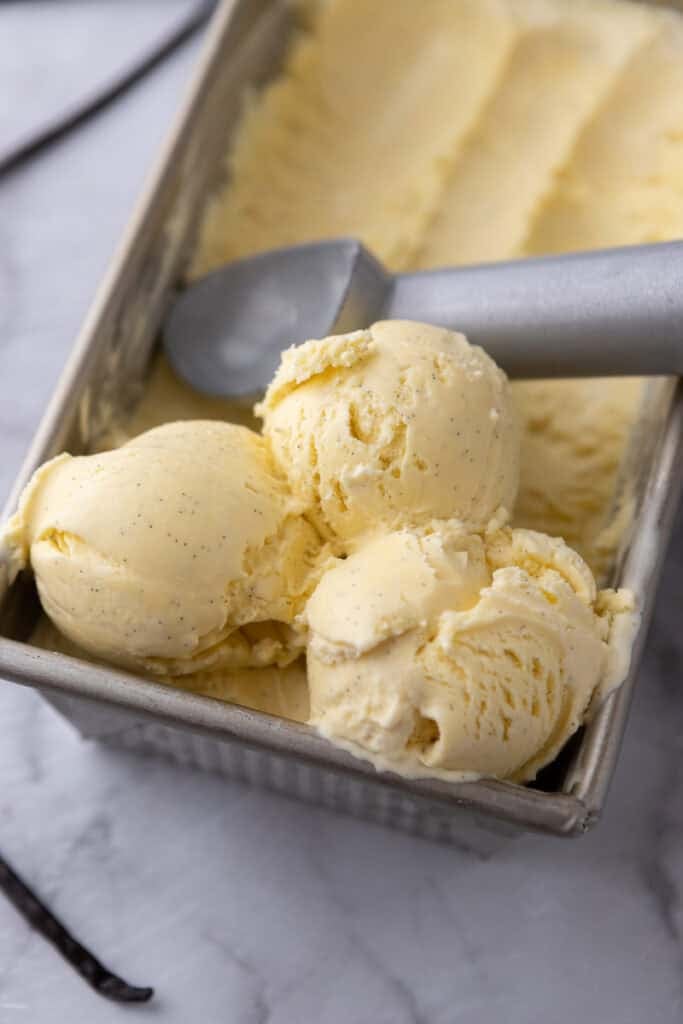 homemade vanilla ice cream recipe in a pan