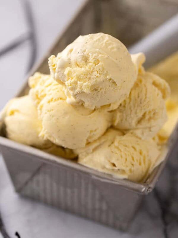 homemade vanilla ice cream recipe in a pan