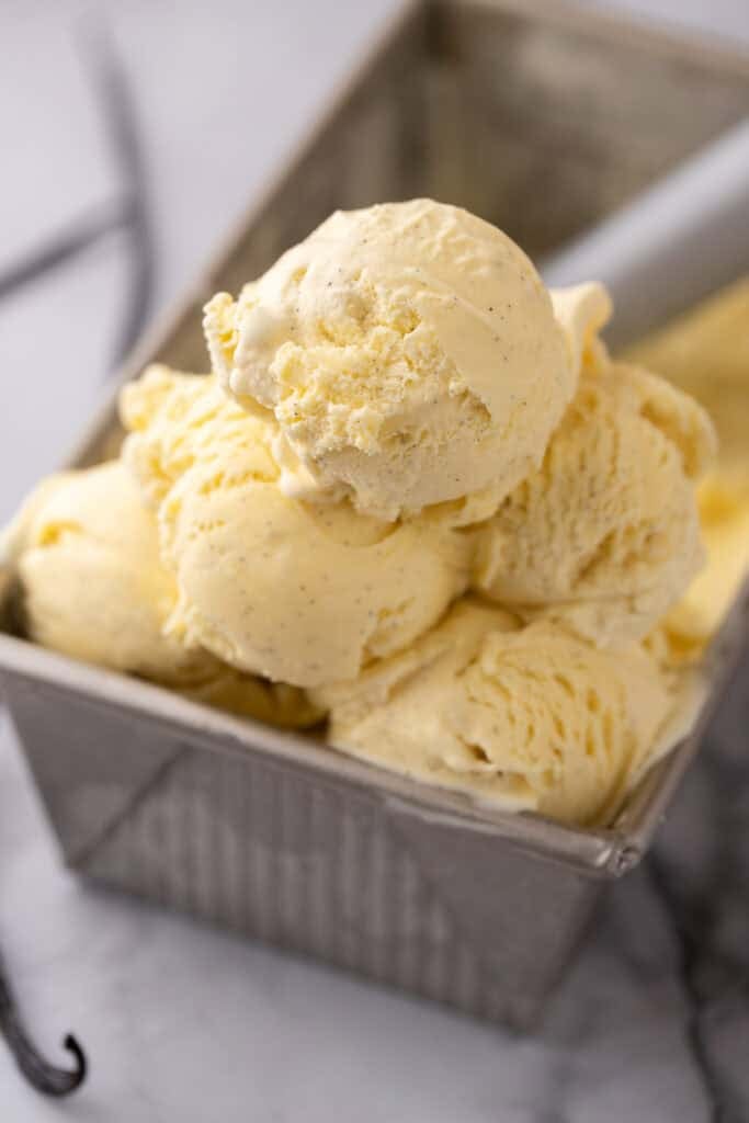 homemade vanilla ice cream recipe in a pan