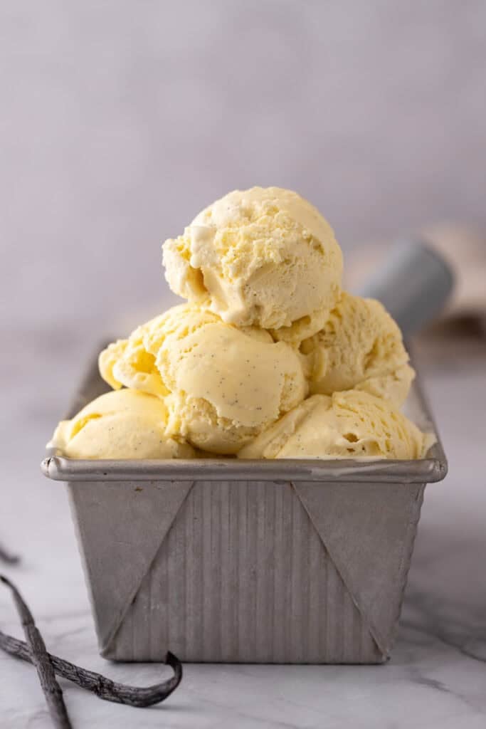 homemade vanilla ice cream recipe in a pan