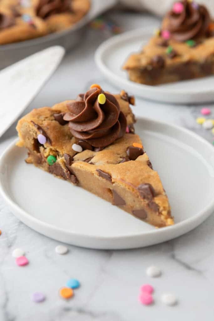 Chocolate Chip Cookie Cake Recipe on a plate
