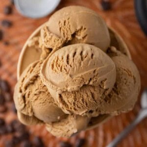 espresso coffee ice cream recipe in a cup overhead shot