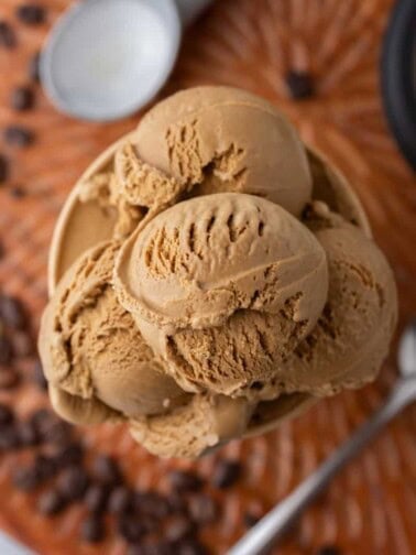 espresso coffee ice cream recipe in a cup overhead shot