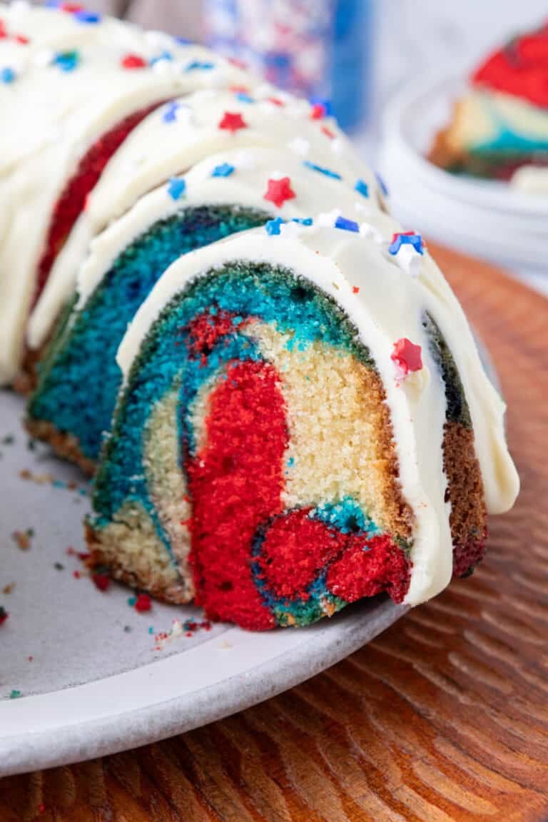Red White and Blue Bundt Cake recipe side shot