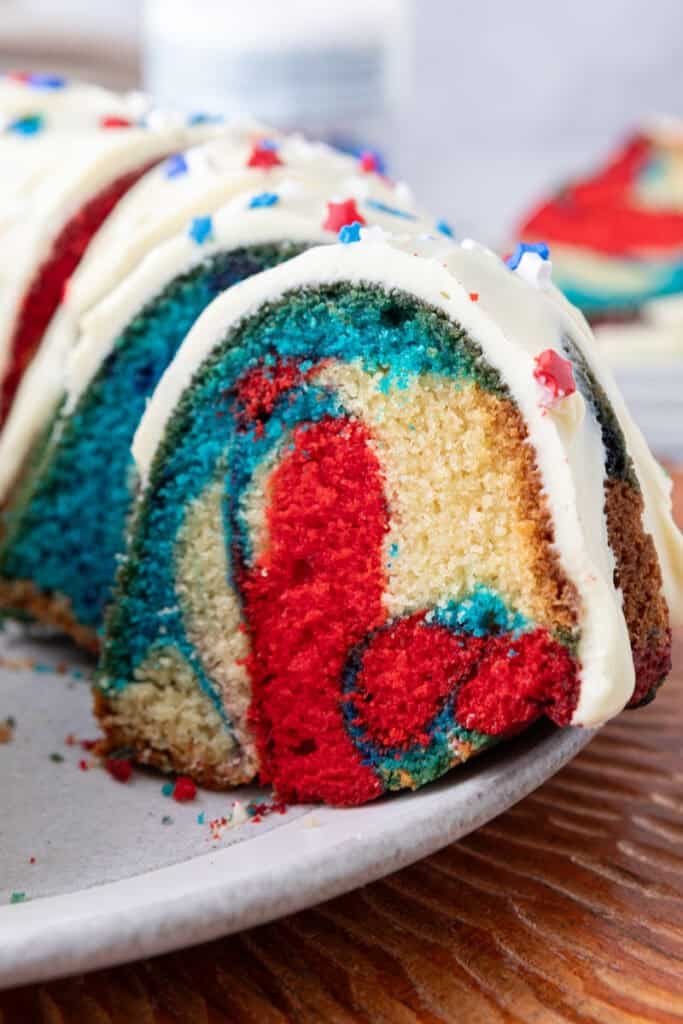Red White and Blue Bundt Cake recipe side shot