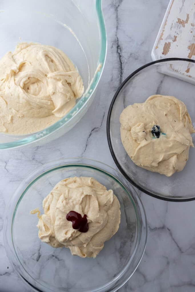 batter in three bowls