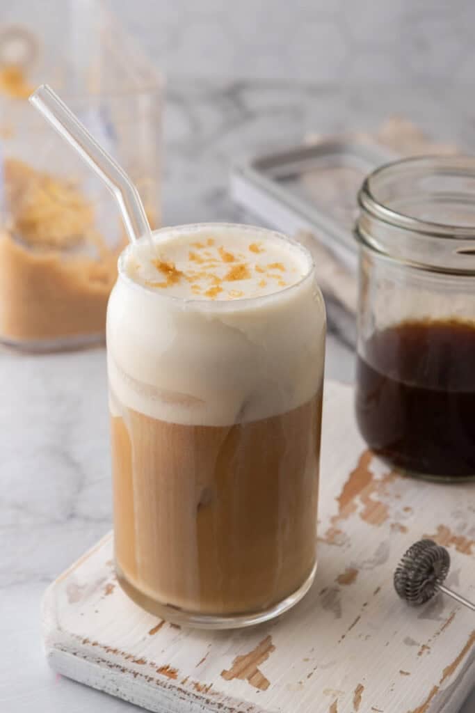 Starbucks Brown Sugar Cold Foam Recipe on top of a coffee