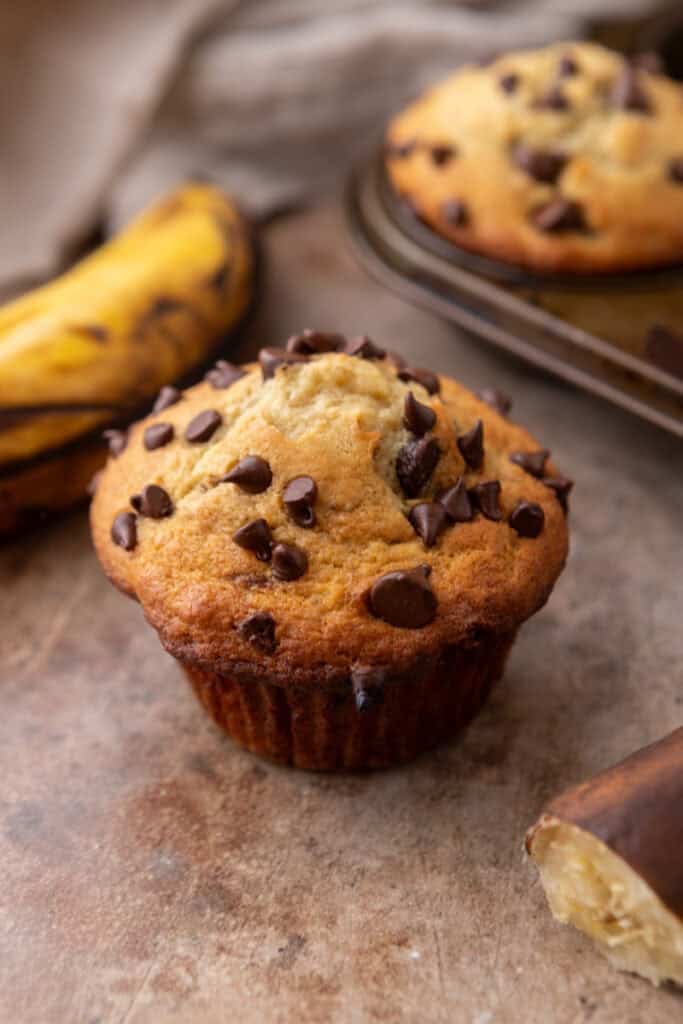 Banana Chocolate Chip Muffins overhead shot