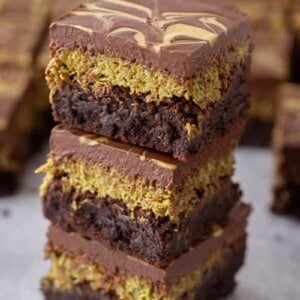 Dubai Chocolate Brownies Recipe stacked on top of each other