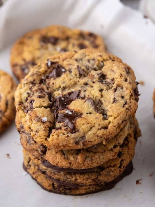 Jacques Torres Chocolate Chip Cookie recipe stacked on top of each other