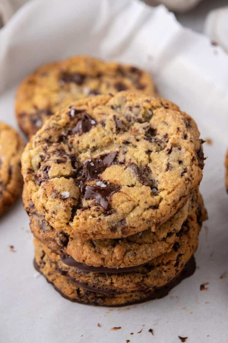 Jacques Torres Chocolate Chip Cookie recipe stacked on top of each other