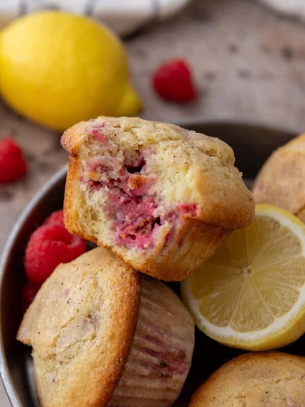 Lemon Raspberry muffins split in half