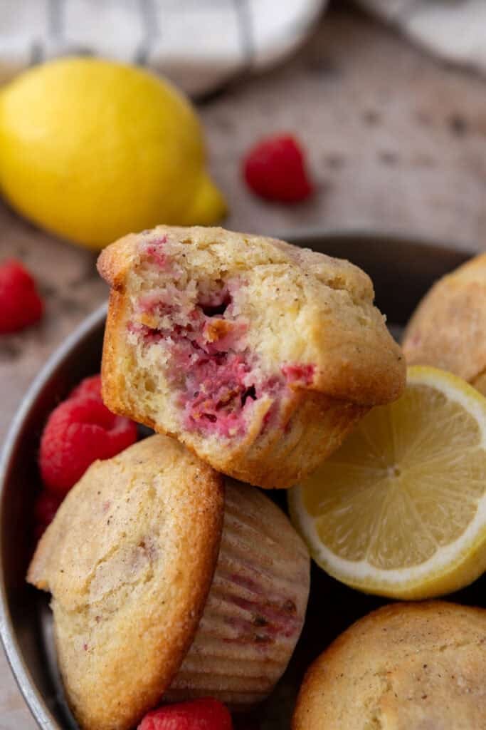 Lemon Raspberry muffins split in half