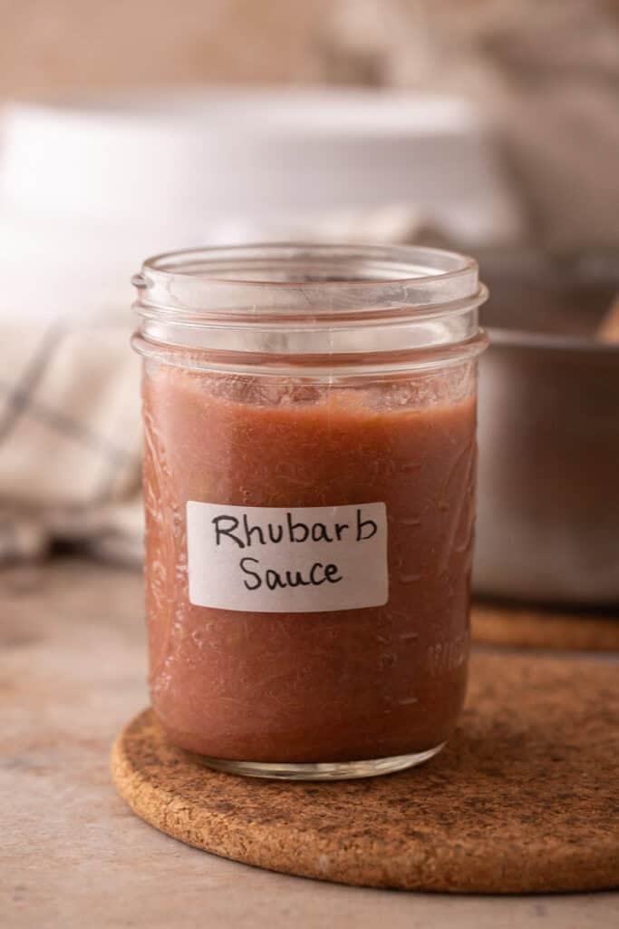 homemade rhubarb sauce recipe in a jar