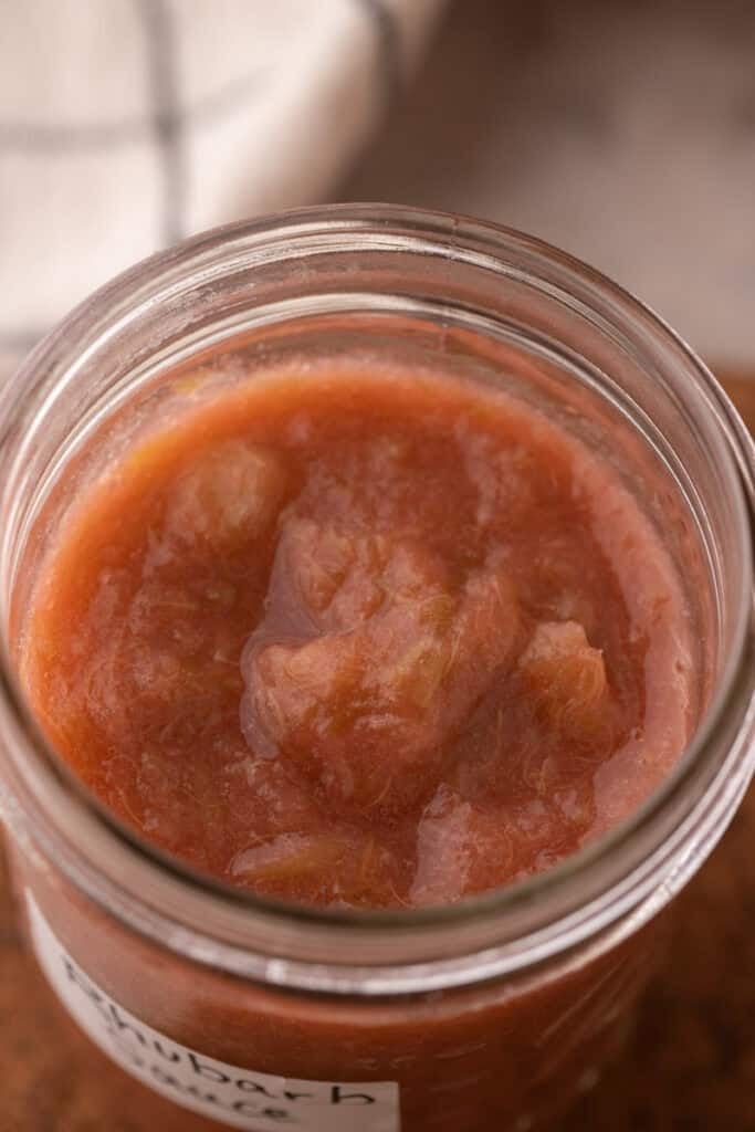 homemade rhubarb sauce recipe in a jar