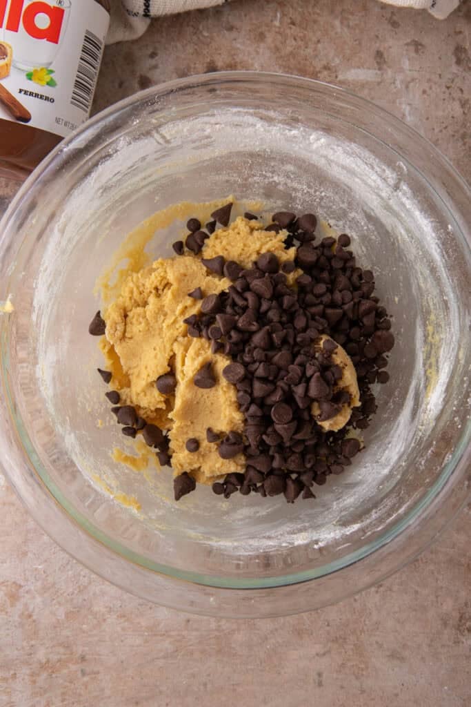 Semi-sweet chocolate chips added to cookie dough