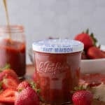 strawberry rhubarb jam recipe in a jar