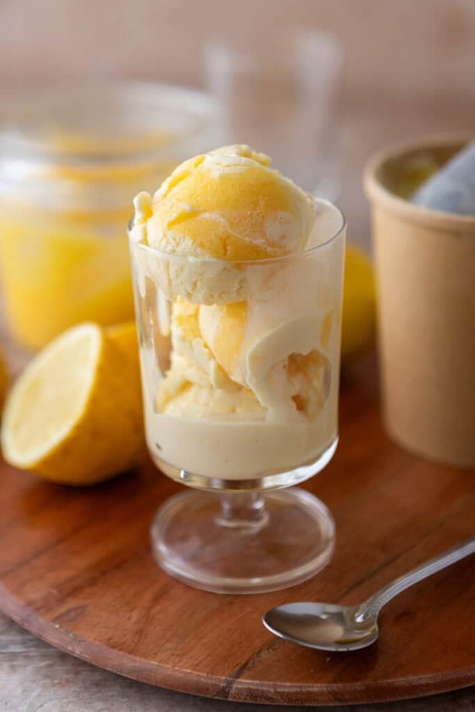 lemon ice cream recipe in a glass container