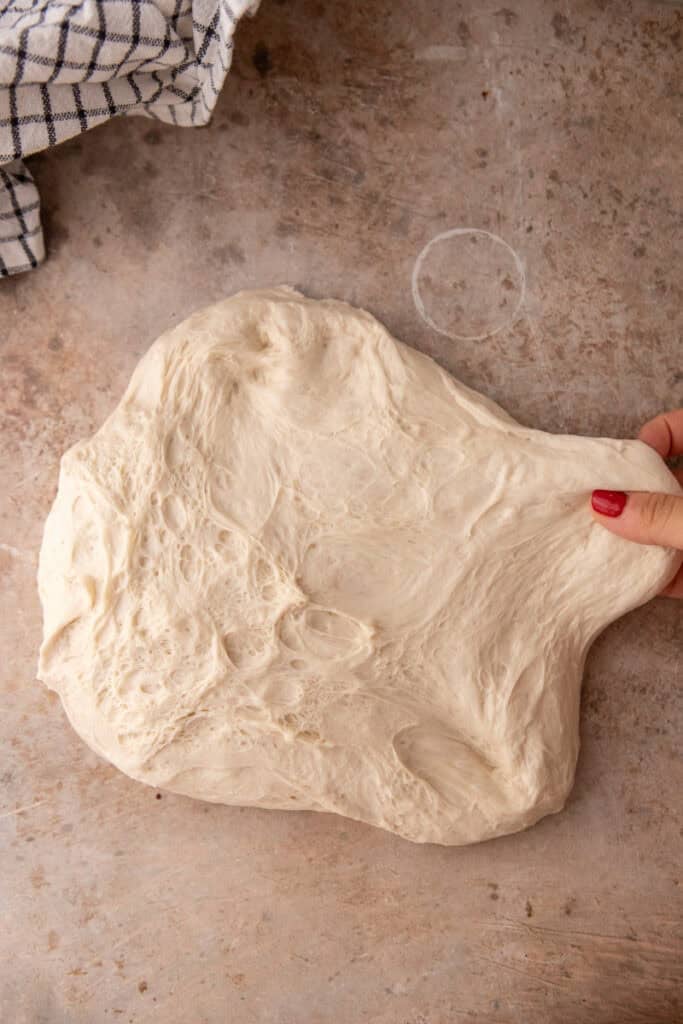 dough lightly pulled and stretched