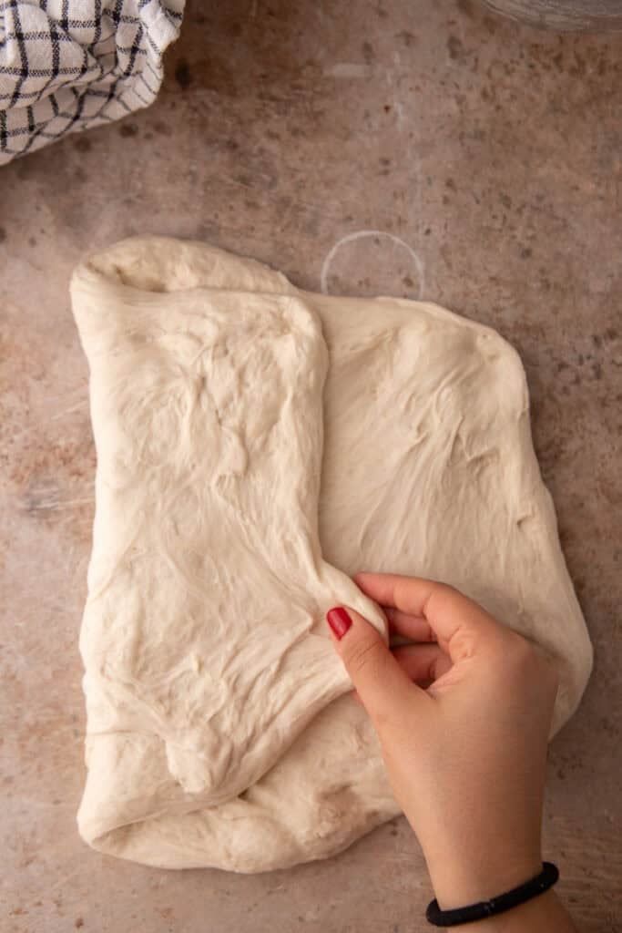 dough lightly pulled and stretched