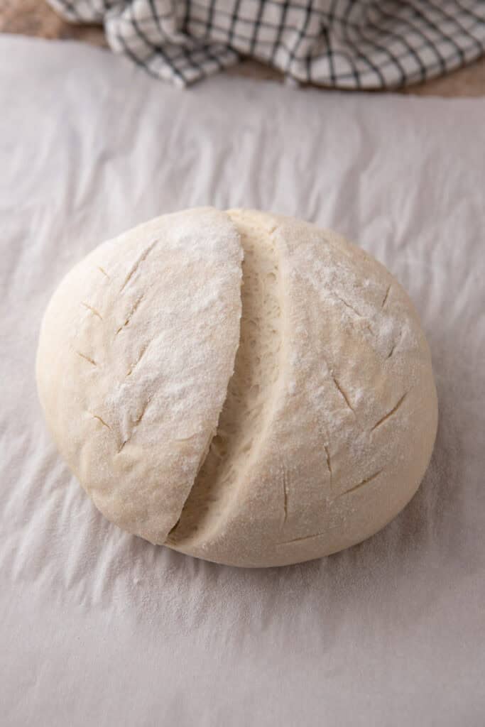 same day sourdough bread on parchment
