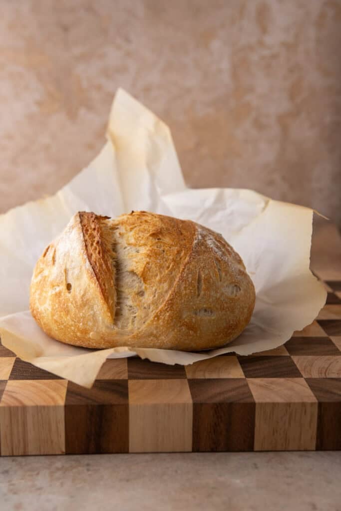 same day sourdough bread recipe on top of parchment paper