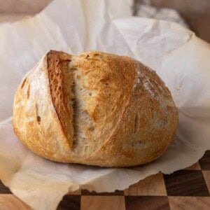 same day sourdough bread recipe on top of parchment paper