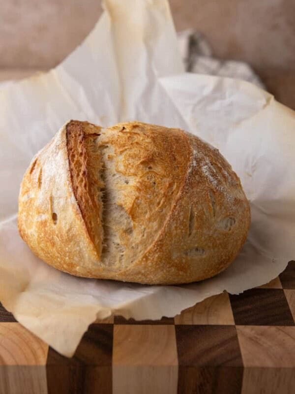 same day sourdough bread recipe on top of parchment paper