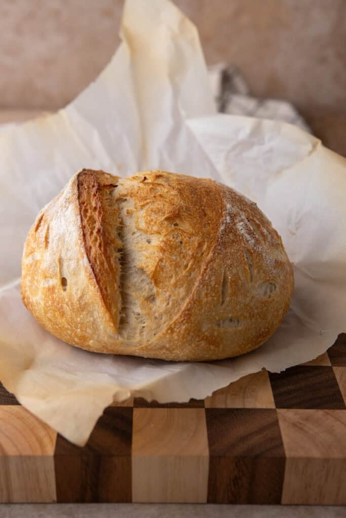 same day sourdough bread recipe on top of parchment paper