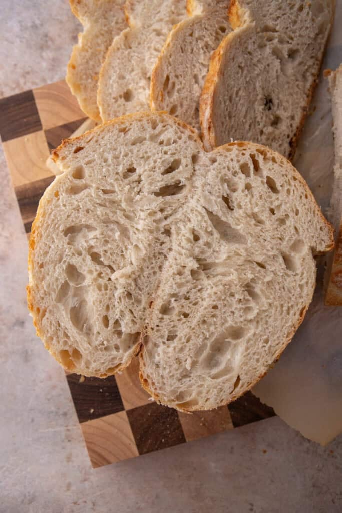 same day sourdough bread recipe cut in slices