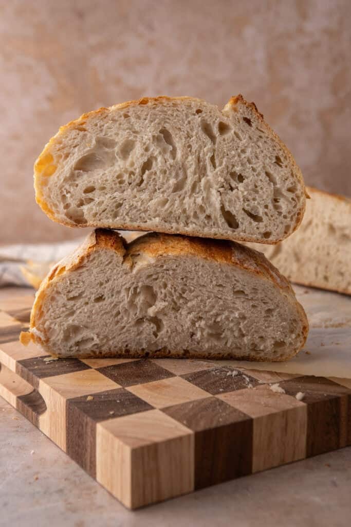 side shot of the same day sourdough bread recipe