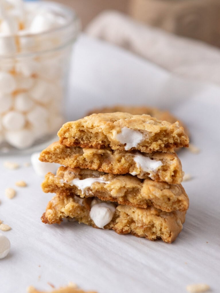Stack of Costco Marshmallow Crispy Cookies