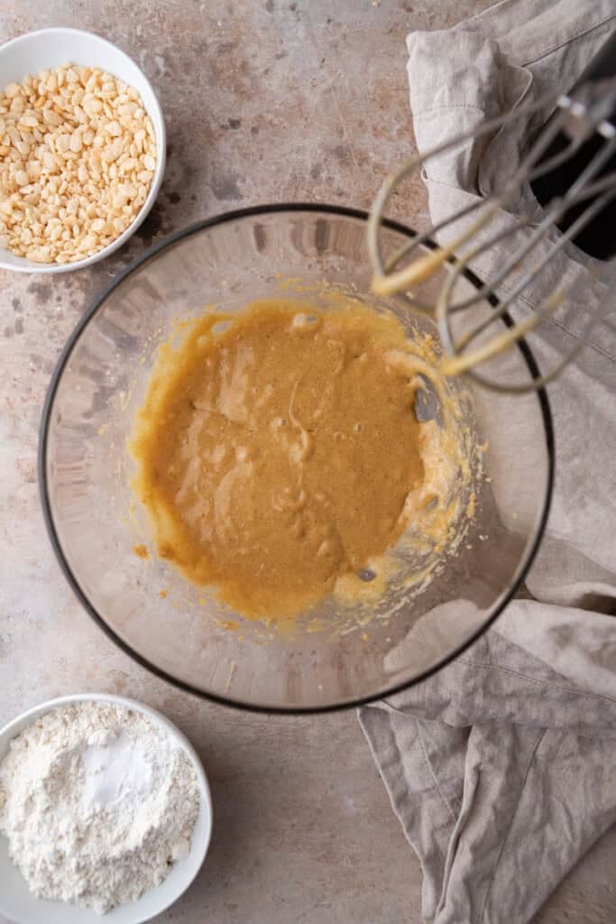 creamed wet ingredients in a bowl