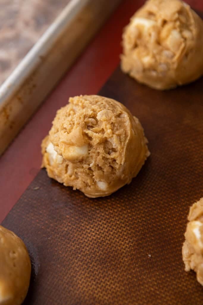 Cookie dough on a baking sheet