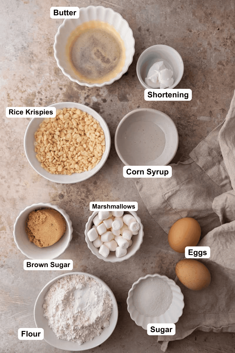 Costco Marshmallow Crispy Cookies Ingredients in bowls.