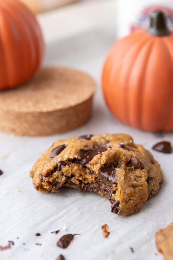 Brown Butter Pumpkin Chocolate Chip Cookies on parchment paper