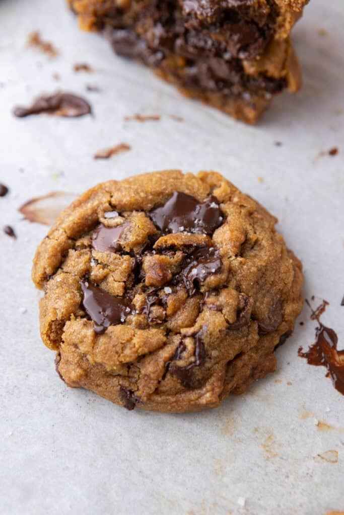 Brown Butter Pumpkin Chocolate Chip Cookies on parchment paper 