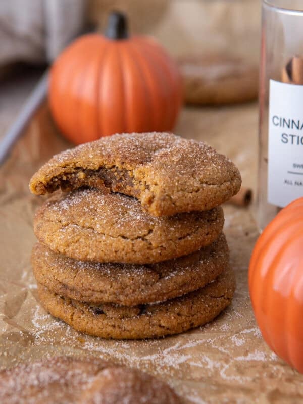 Brown Butter pumpkin snickerdoodle cookies stacked up