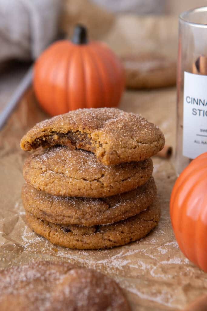 Brown Butter pumpkin snickerdoodle cookies stacked up