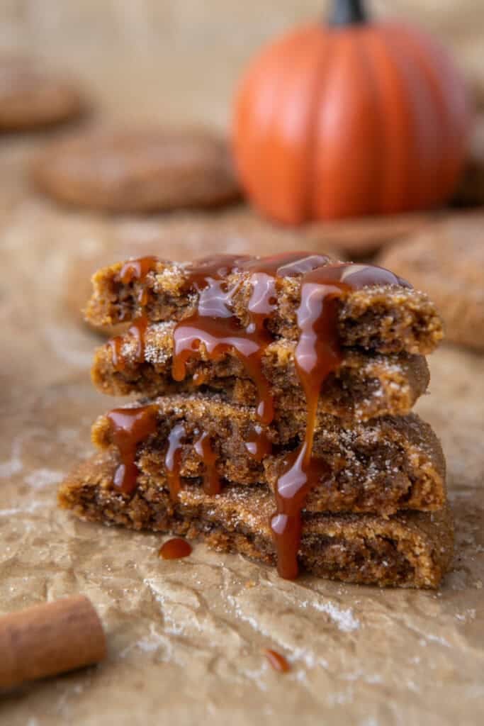 Brown Butter pumpkin snickerdoodle cookies stacked up