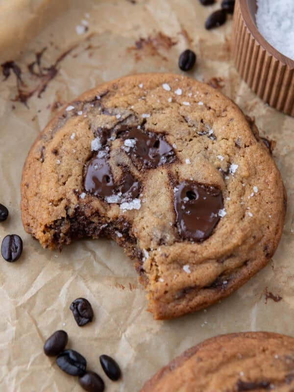 Chocolate Chip Espresso Cookie with a bite taken out of it