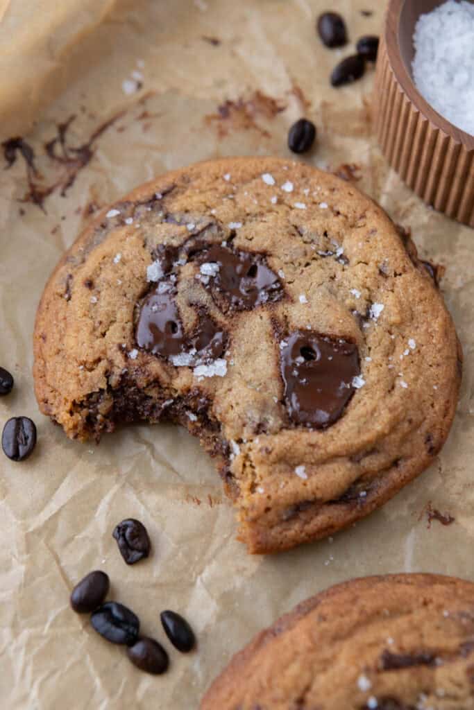 Chocolate Chip Espresso Cookie with a bite taken out of it