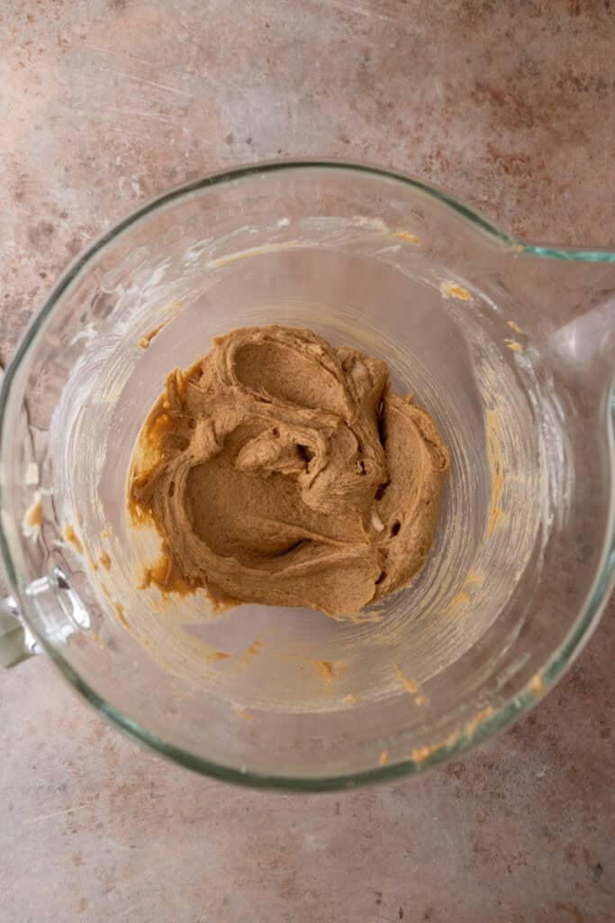Wet ingredients in a stand mixer bowl