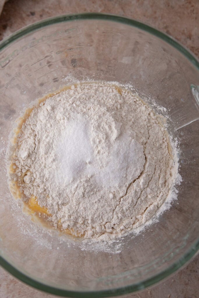 Dry ingredients added to mixing bowl